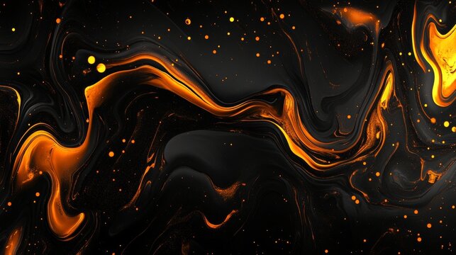Liquid Gold, Black Abstract Swirl. Artistic Luxury Background, Elegant Marbling Effect Design