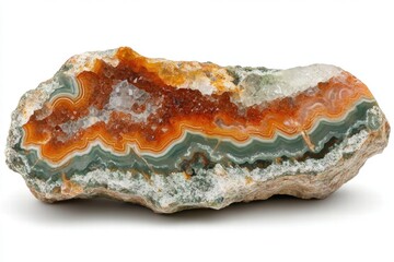 Colorful Agate Stone with Distinctive Layering Pattern Displaying Rich Striations in Warm and Cool Tones, Ideal for Mineral Enthusiasts and Natural Art Collectors