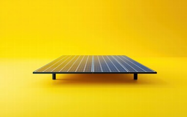 A single solar panel with a sleek design on a bright yellow background