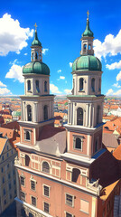 Fototapeta premium Twin Towers Church Illustration