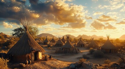 African Village Sunset Golden Hour Landscape