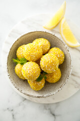 Homemade lemon truffles with white chocolate