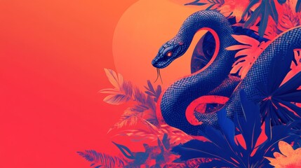 Fototapeta premium Chinese New Year 2025 vector illustration of Year of Snake cover, poster and sale banner. Chinese zodiac Snake symbol.