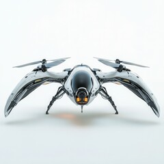 Fototapeta premium 3D render of a sci-fi drone on white background, front view.