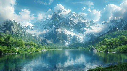 Fototapeta premium a mountain with a lake in the middle of it