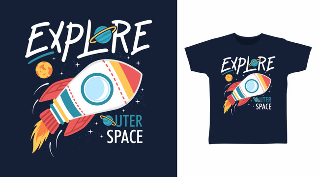 Explore rocket hand drawn illustration, vector ready for print on t-shirt and other uses.