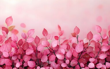 Obraz premium A vibrant display of pink leaves, showcasing a beautiful blend of colors against a soft pink background, evoking a serene and dreamy atmosphere.