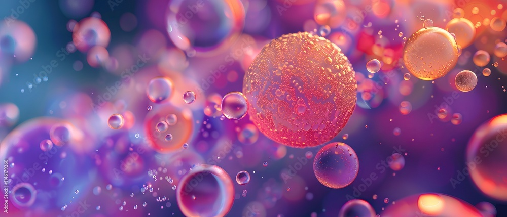 Aufkleber abstract vector fluid particle flow with bubbles, futuristic nano medical technology and microbiolog