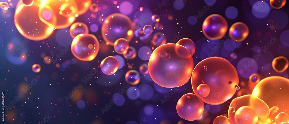 Poster abstract vector fluid particle flow with bubbles, futuristic nano medical technology and microbiolog