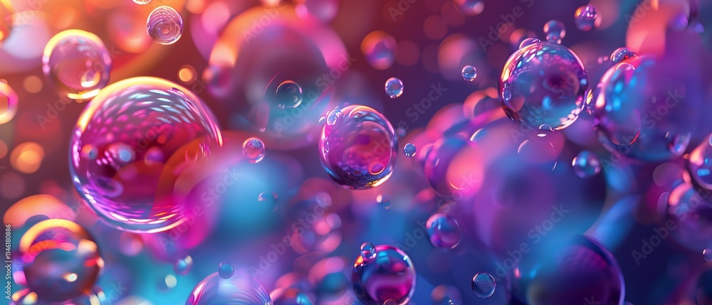 Aufkleber abstract vector fluid particle flow with bubbles, futuristic nano medical technology and microbiolog