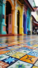 Naklejka premium Vibrant Mosaic Tiles in Colorful Street, Singapore