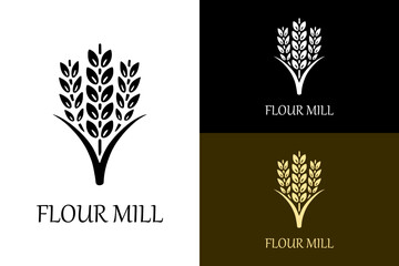 wheat stalks, ears, seeds, leaf, vine, flour mill logo, organic food, bread, bakery, cookie shop, wheat flour, vector, illustration © Faisal