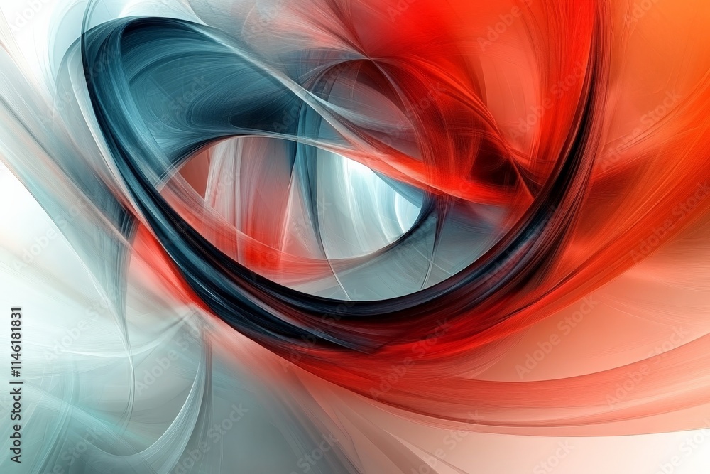 Poster Smooth and graceful abstract curves in red and blue tones blend seamlessly, creating a visual harmony that symbolizes balance and dynamic movement.