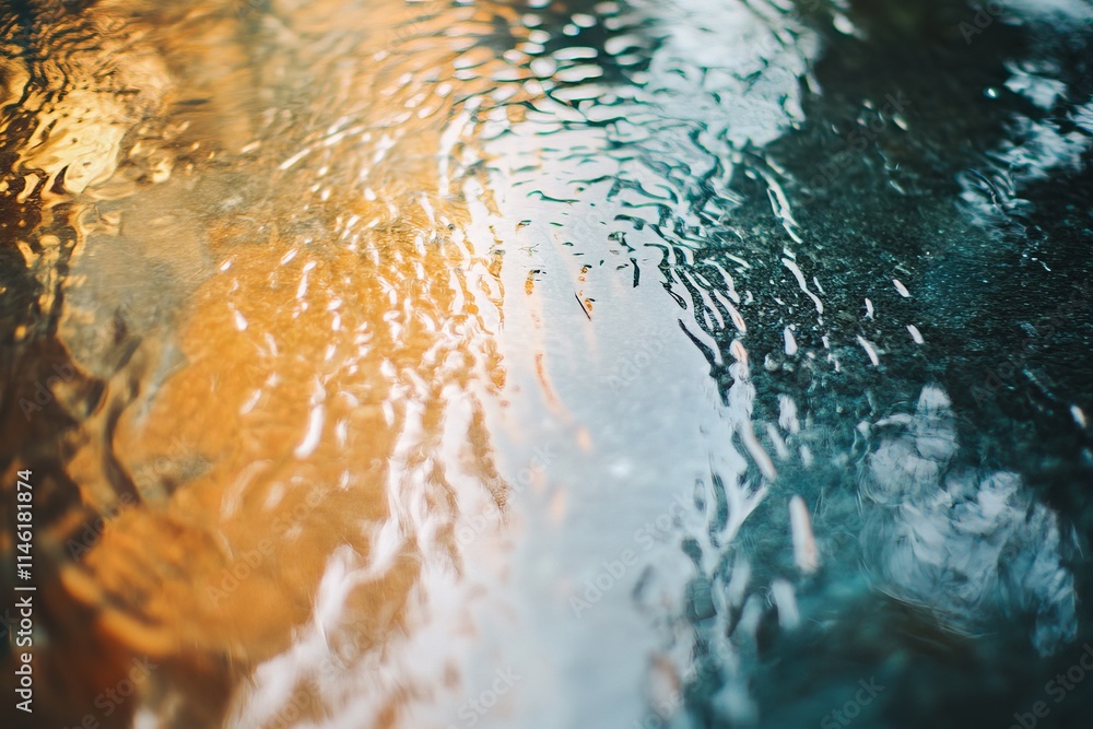 Poster this image captures the mesmerizing ripples of water reflecting vibrant shades of orange and teal, c