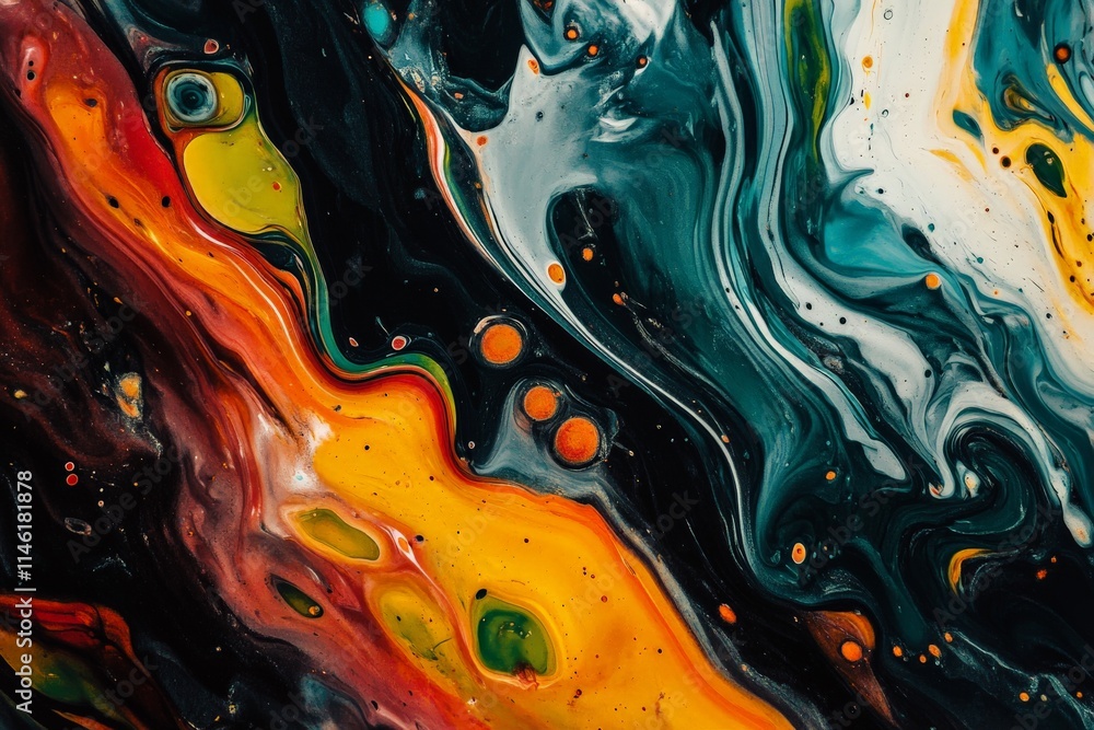 Poster Dynamic and colorful abstract liquid forms swirl and merge, creating a stunning visual representation of motion and fluidity, evoking energy and creativity.