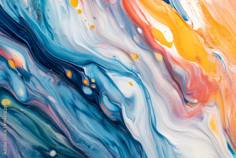 Aufkleber A mesmerizing mix of blue and orange fluid art creates a swirl of energetic movement and creativity, making it ideal for dynamic and artistic themes.