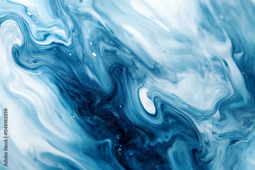 Poster an abstract piece featuring swirling blue and white marble textures, evoking a sense of calm and ser