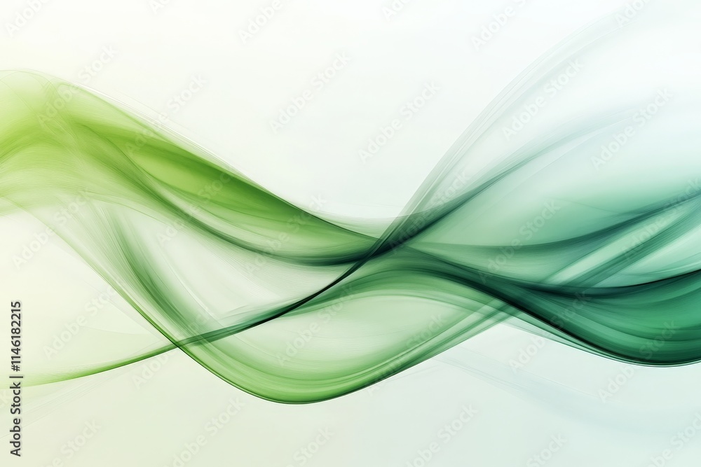 Fototapete A serene composition of green translucent waves creating a sense of calmness and fluidity on a soft gradient background, showcasing fluid dynamics and elegance.
