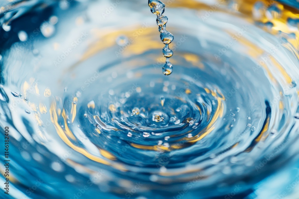Aufkleber A detailed shot capturing water droplets as they fall and form concentric ripples in a tranquil pool, reflecting light and creating an impression of serenity and motion.