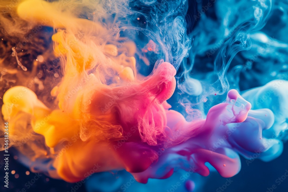 Fototapete A vivid and colorful image of ink clouds swirling and blending in water, forming intricate patterns and capturing the dynamic interplay between colors and motion.