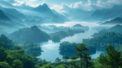 a view of a mountain range with a body of water in the distance