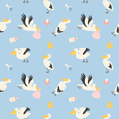 Cute pelican character pattern for baby