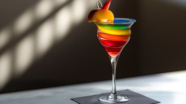 Colorful layered cocktail creation modern bar beverage photo elegant setting close-up artistry in mixology