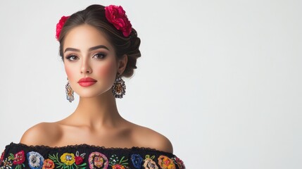 Naklejka premium Beautiful Woman in Party Dress Posing for a Photo. Fictional Character Created By Generative AI