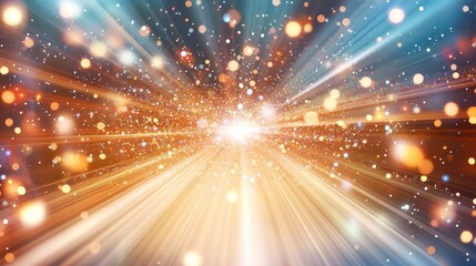 Fototapeta premium Abstract golden light beams and particles expanding in space