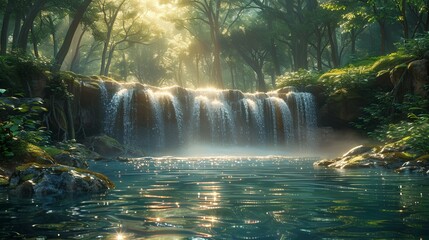a waterfall in the middle of a forest