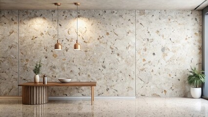 Modern Minimalist Interior Design with Textured Wall and Wooden Table