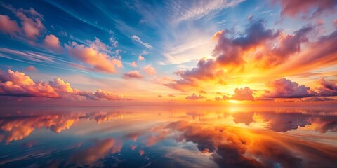 Obraz premium Serene Sunset Reflection in a Calm Ocean with Vibrant Colors