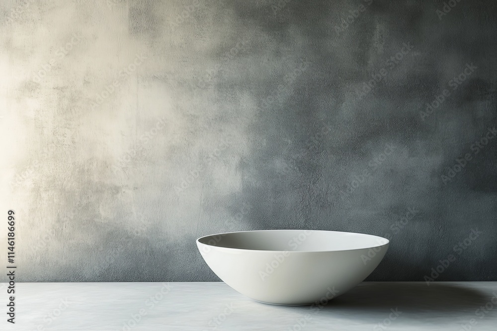 Poster a sleek, large white bowl is set against a textured grey wall, creating a minimalistic and modern ae