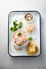 Homemade salmon rillettes served with bread