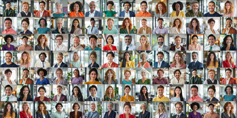Diverse group of smiling professionals featured in a business portrait collection
