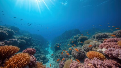 Obraz premium Vibrant Coral Reef with Colorful Tropical Fish.