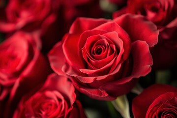 Close-up of Vibrant Red Roses with Lush Green Leaves Showcasing the Intricate Petals and Textures, Perfect for Celebrating Love, Romance, and Natural Beauty