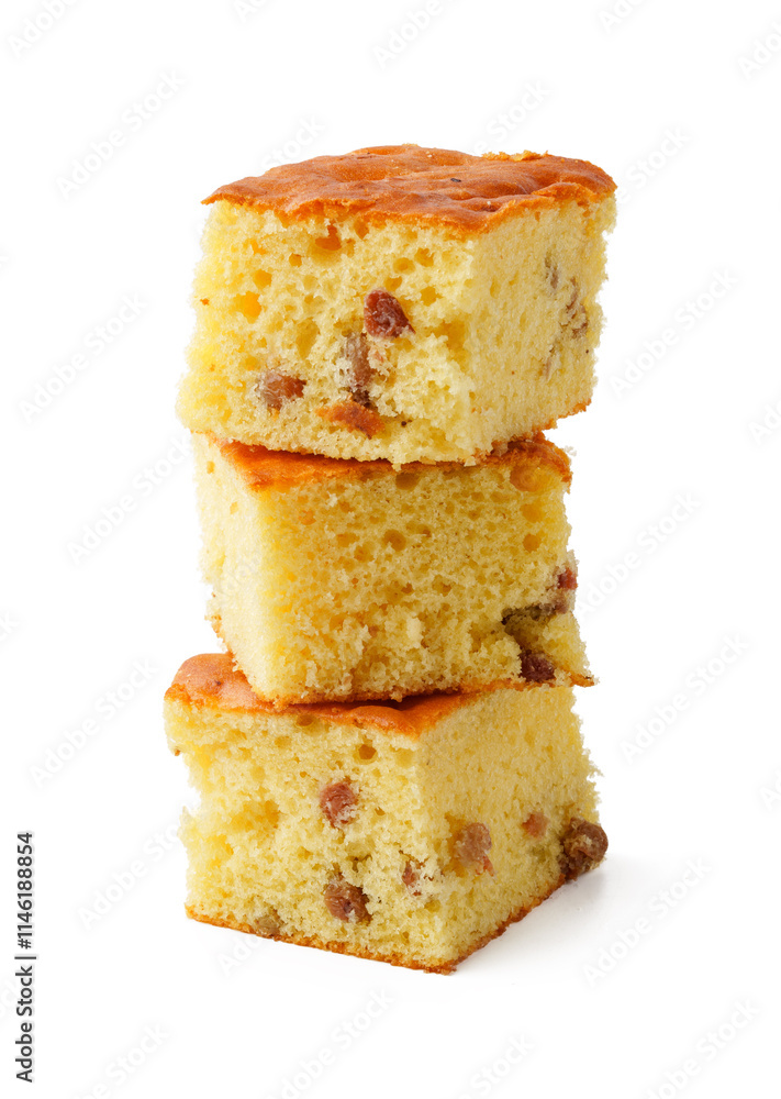 Sticker Delicious layers of moist cake squares stacked on a white background ready for dessert time