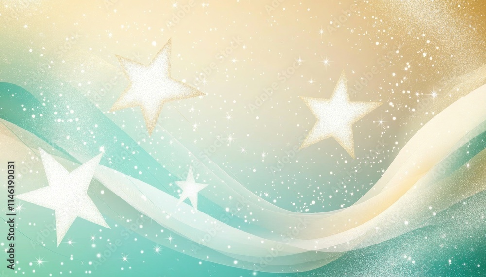 Poster glowing stars and abstract wavy background creating festive atmosphere
