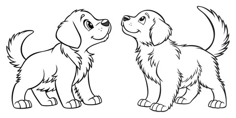 cartoon puppies, two dogs facing each other, playful stance.