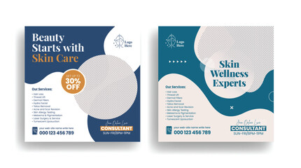 Dermatology skin care consultation social media post, banner, ads or square flyer or poster template, skin health care Services, beauty treatment consultation social media promotional ads design