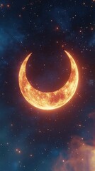 Fiery Crescent Moon in a Starry Night Sky: A Celestial Masterpiece