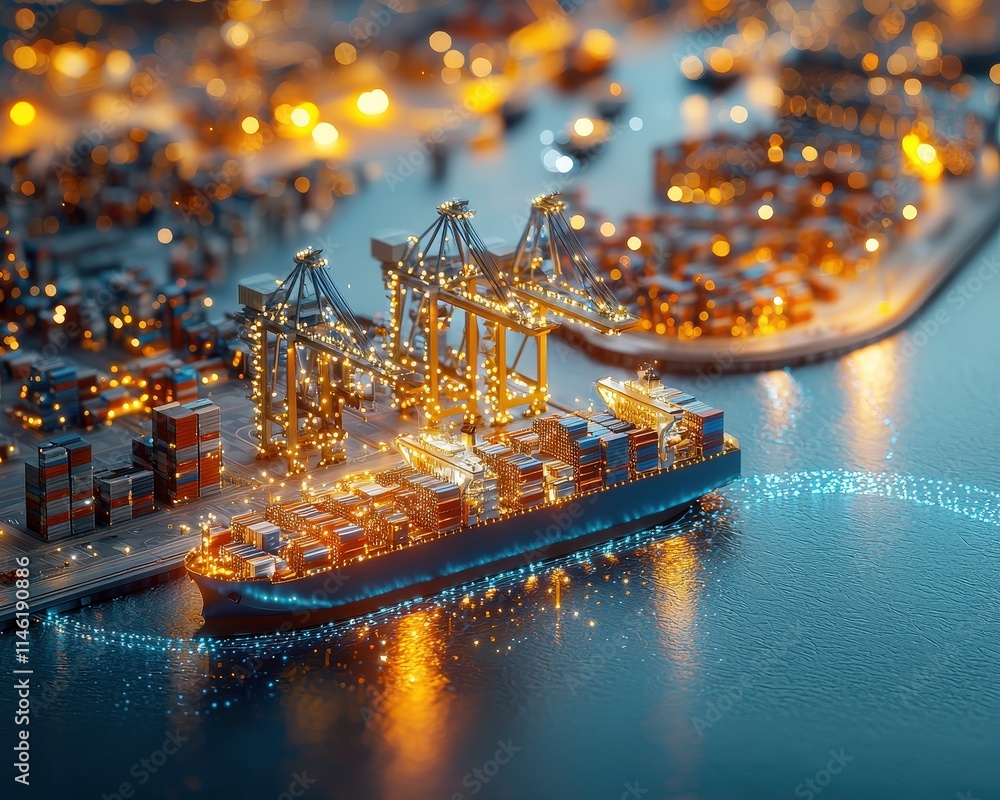 Poster port with interconnected smart logistics using glowing data paths