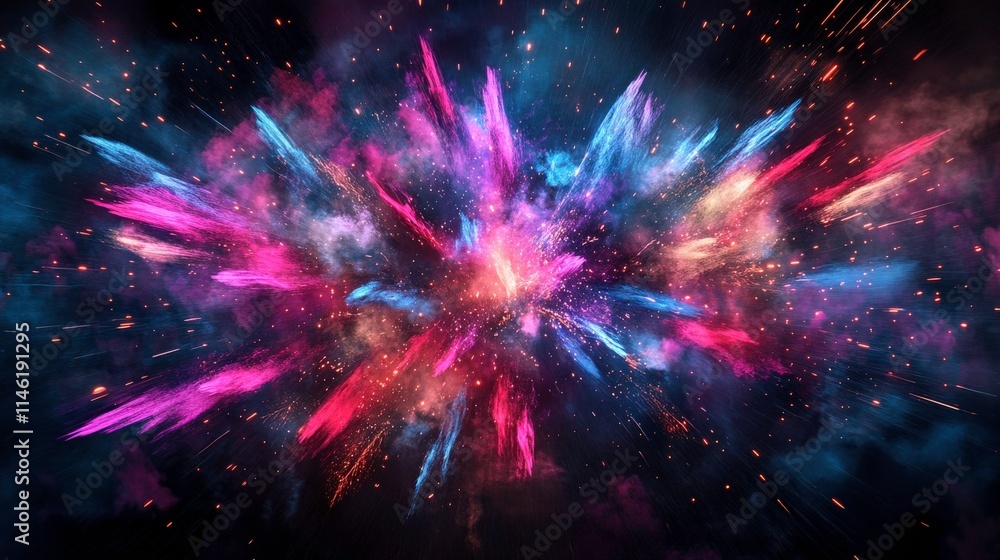 Poster stunning colorful explosion of light and energy in a dark background creating an abstract artwork wi