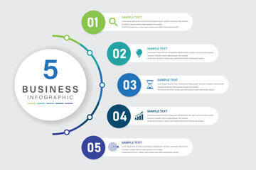 Vector infographic label design with circle infographic template design and 5 options or steps. Can be used for process diagram, presentations, workflow layout, banner, flow chart, info graph.