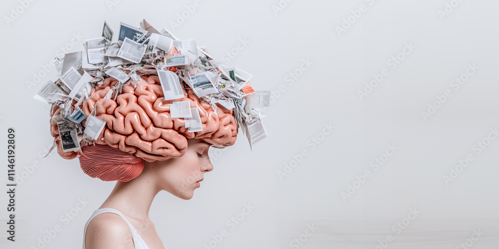 Aufkleber digital brain rot emerging from pile of web pages and e waste, symbolizing knowledge