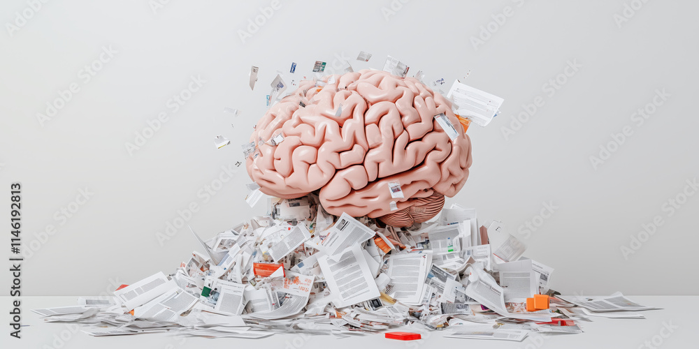 Poster digital brain rot emerging from pile of web pages and documents