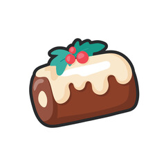 chocolate cake food with outline in flat vector design.