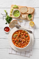 Pasulj, white bean soup with chicken in bowl