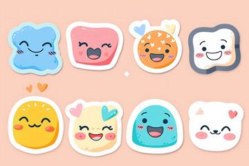 Colorful Smiley Face sticky labels on plain Background, Perfect for Happiness and Positivity Themes